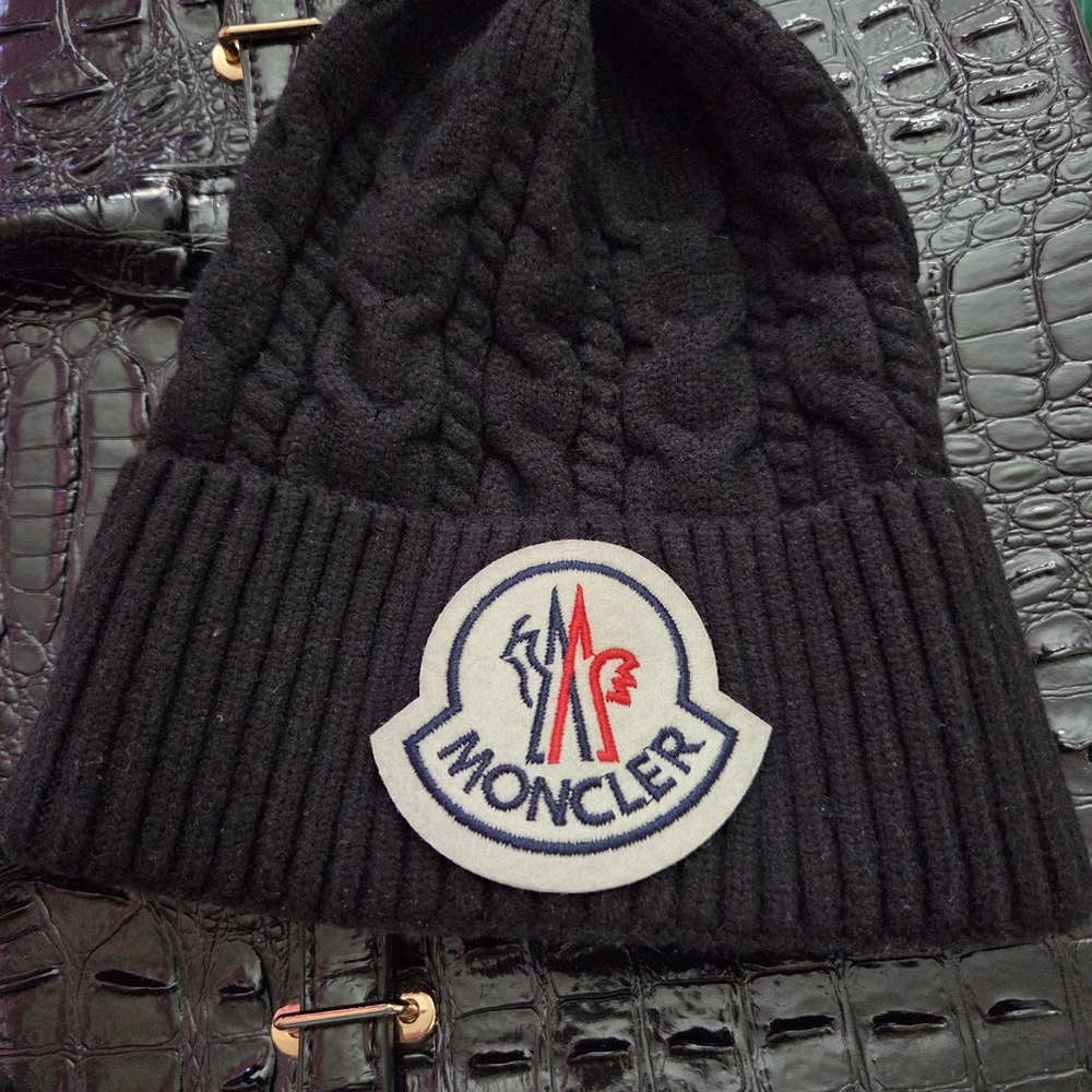 Moncler Black Cable Knit Beanie